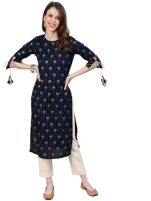 Blue printed cotton ethnic-kurtis 1
