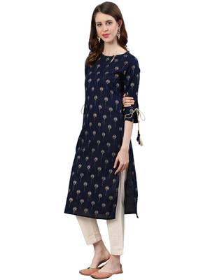 Blue printed cotton ethnic-kurtis 4