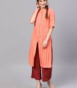 Coral plain cotton ethnic-kurtis