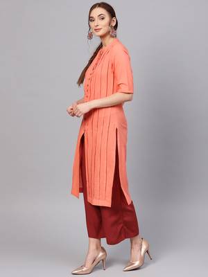Coral plain cotton ethnic-kurtis 2