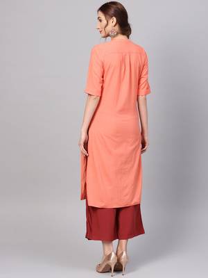 Coral plain cotton ethnic-kurtis 3