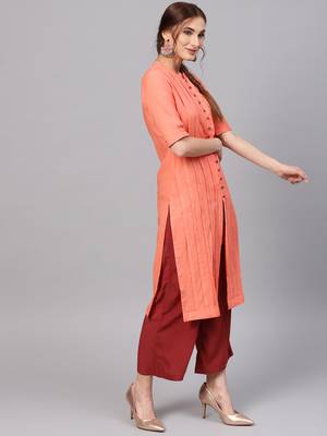 Coral plain cotton ethnic-kurtis 4