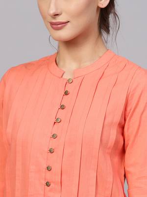Coral plain cotton ethnic-kurtis 5