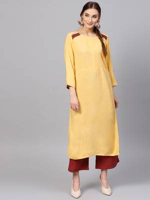 Yellow plain rayon ethnic-kurtis 1