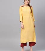 Yellow plain rayon ethnic-kurtis