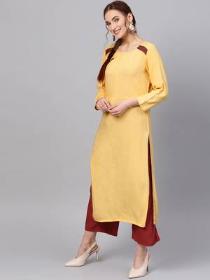 Yellow plain rayon ethnic-kurtis 2