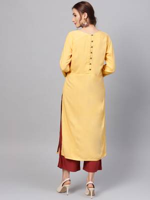 Yellow plain rayon ethnic-kurtis 3