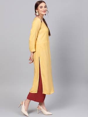 Yellow plain rayon ethnic-kurtis 4