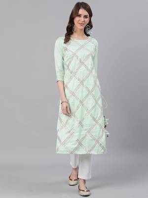 Green plain cotton silk ethnic-kurtis 1