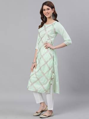 Green plain cotton silk ethnic-kurtis 2
