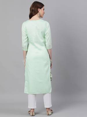 Green plain cotton silk ethnic-kurtis 3
