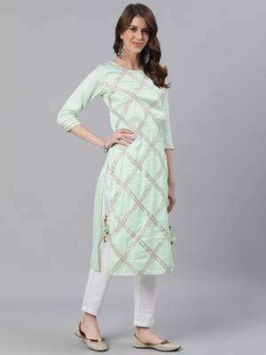 Green plain cotton silk ethnic-kurtis 4