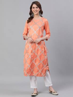 Orange plain cotton silk ethnic-kurtis 1