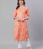 Orange plain cotton silk ethnic-kurtis