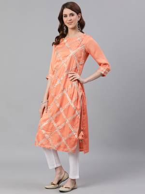 Orange plain cotton silk ethnic-kurtis 2