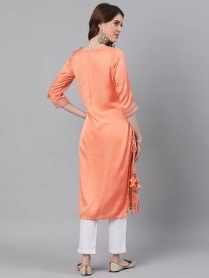 Orange plain cotton silk ethnic-kurtis 3