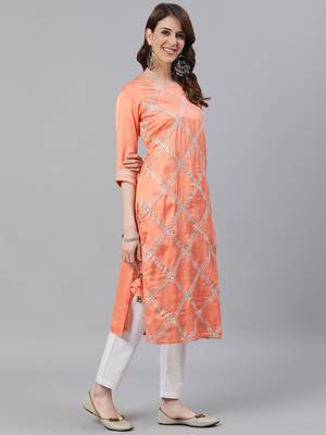 Orange plain cotton silk ethnic-kurtis 4