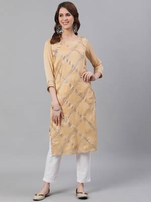 Beige plain cotton silk ethnic-kurtis 1