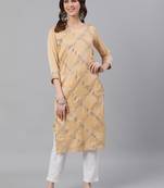 Beige plain cotton silk ethnic-kurtis