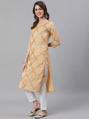 Beige plain cotton silk ethnic-kurtis 2