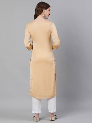 Beige plain cotton silk ethnic-kurtis 3