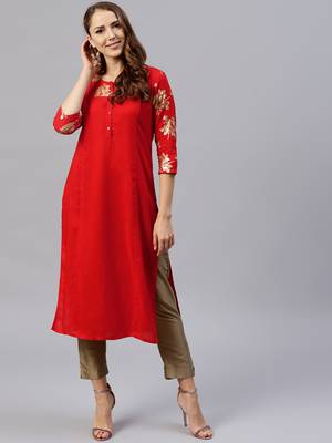Red printed rayon ethnic-kurtis 1