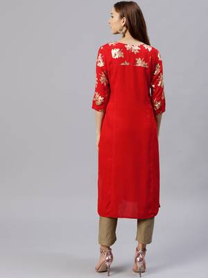 Red printed rayon ethnic-kurtis 3