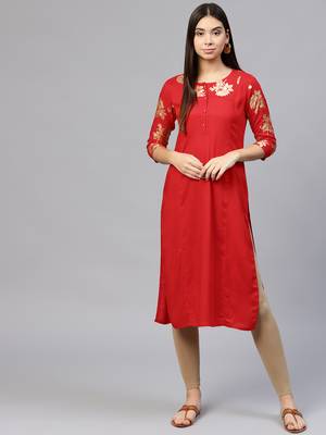 Red printed rayon ethnic-kurtis 4