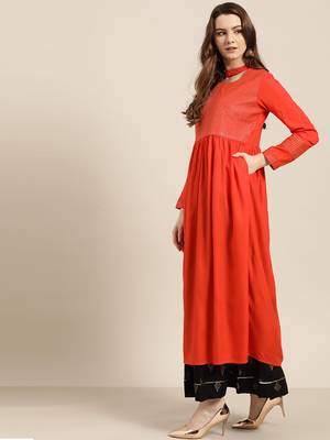 Orange embroidered rayon ethnic-kurtis 2