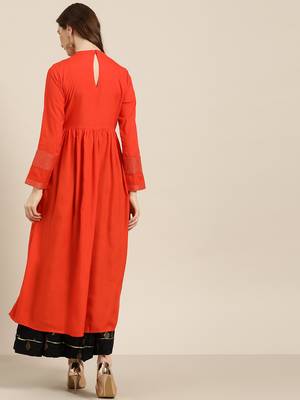 Orange embroidered rayon ethnic-kurtis 3