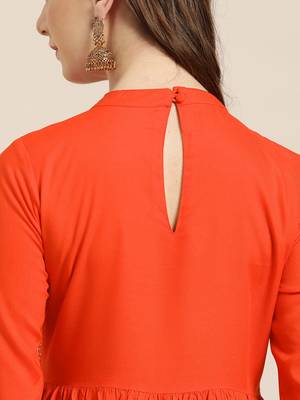 Orange embroidered rayon ethnic-kurtis 5