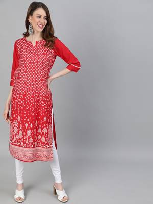 Red printed silk ethnic-kurtis 1