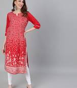 Red printed silk ethnic-kurtis