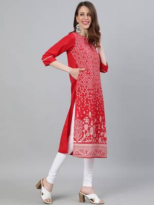 Red printed silk ethnic-kurtis 2