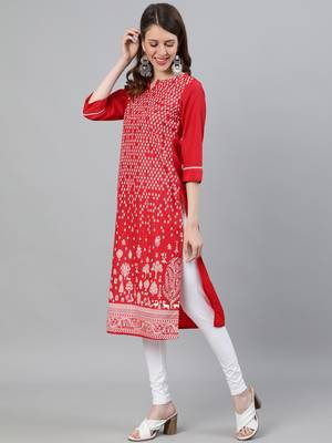 Red printed silk ethnic-kurtis 4