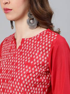 Red printed silk ethnic-kurtis 5