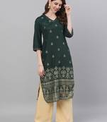Green embroidered silk ethnic-kurtis