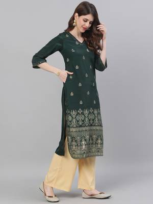 Green embroidered silk ethnic-kurtis 2