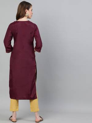 Burgundy embroidered silk ethnic-kurtis 3