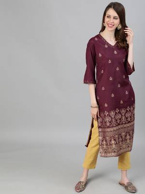 Burgundy embroidered silk ethnic-kurtis 4