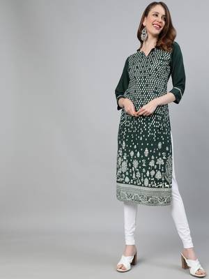 Green printed silk ethnic-kurtis 1