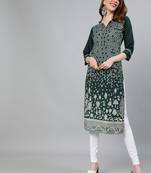 Green printed silk ethnic-kurtis