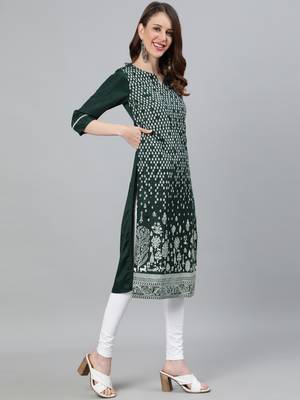 Green printed silk ethnic-kurtis 2