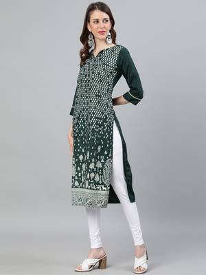 Green printed silk ethnic-kurtis 4