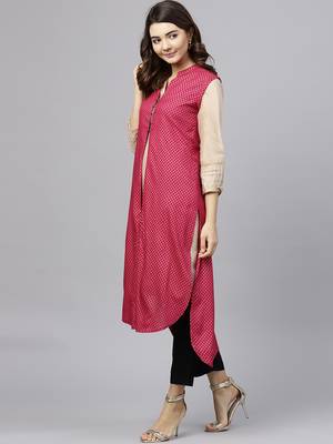 Pink printed rayon ethnic-kurtis 3