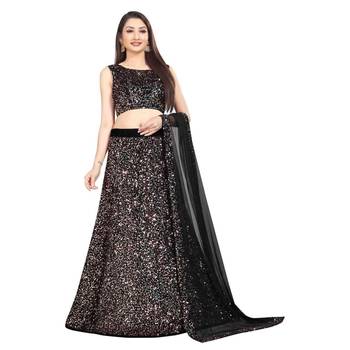 Peach plain velvet semi stitched lehenga 1