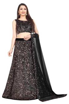 Peach plain velvet semi stitched lehenga