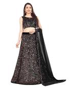 Peach plain velvet semi stitched lehenga