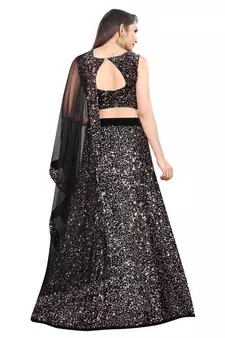 Peach plain velvet semi stitched lehenga