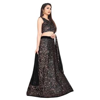 Peach plain velvet semi stitched lehenga 3